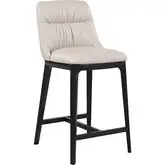 Yuki Counter Stool in Wheat Neutral Leather & Dark Wood (Set of 2)